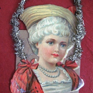 Antique Christmas Ornament Victorian Lady Feather Tree Christmas Ornament Silver Tinsel Hanger Antique Christmas