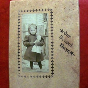 Our School Days Miss Helen Fleet & Doll Going To School Antique Sepia Photograph