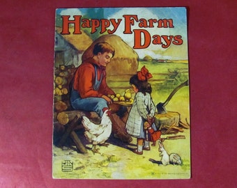 Happy Farm Days publié en 1933 par Saalfield Publishing Livre ancien illustré de poésie pour enfants
