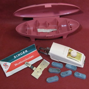 Vintage Singer Buttonhole Attachment Original Case Instruction Booklet Assorted Buttonhole Designs Collectible Singer Accessory