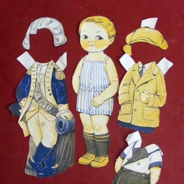 1930's Paper Doll & Outfits George Washington  6 Pieces Antique Paper Toy