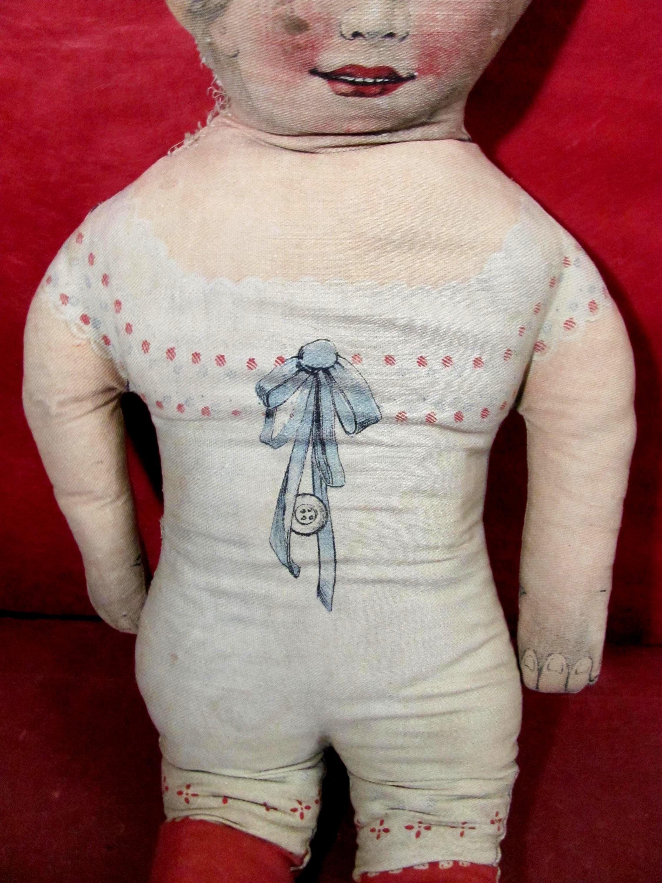 Antique Doll Printed Lithograph Features Clothes Shoes 26