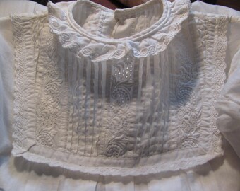 Antique Christening Gown Beautiful Embroidery White Cotton Fabric 45" Long Antique Textile