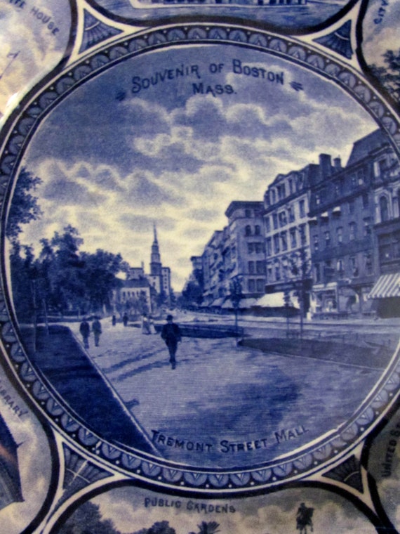 マーストリヒトAurorea 皿 古道具 blue flow ブロカント Antique Boston Massachusetts Flow Blue Plate Made in Staffordshire