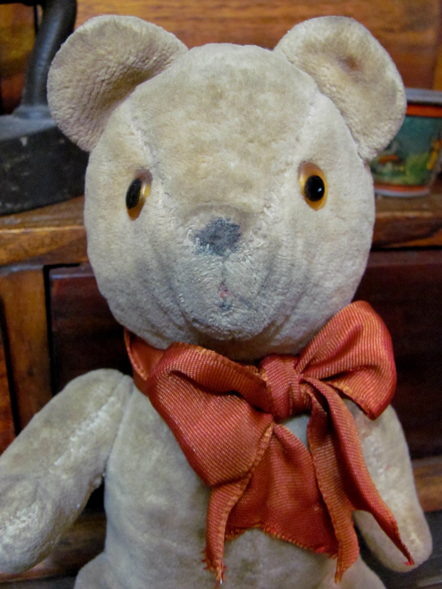 Antique Teddy Bear Jointed Arms &amp; Legs Velveteen Cloth Glass | Etsy