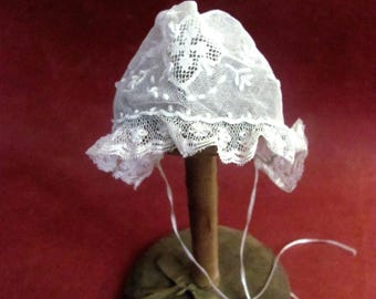 Antique Doll Bonnet Delicate Lace Beautifully Handmade