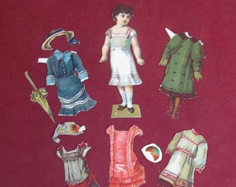 Paper Doll w Outfits & Accessories 13 Pieces Antique Children's Paper Toy