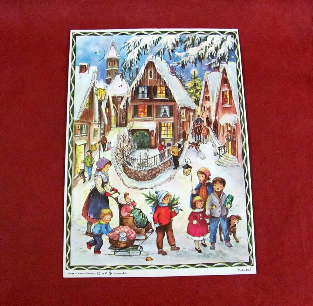 Advent Calendar Made in Western Germany by 85 Suttgartrohr Brightly Colored Snow Covered