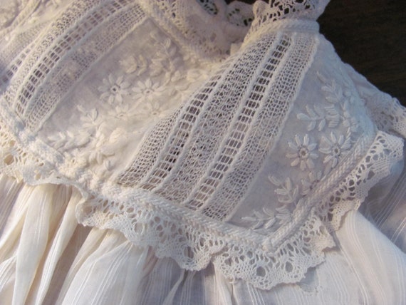 Antique Christening Dress Hand Sewn Handmade Lace… - image 3