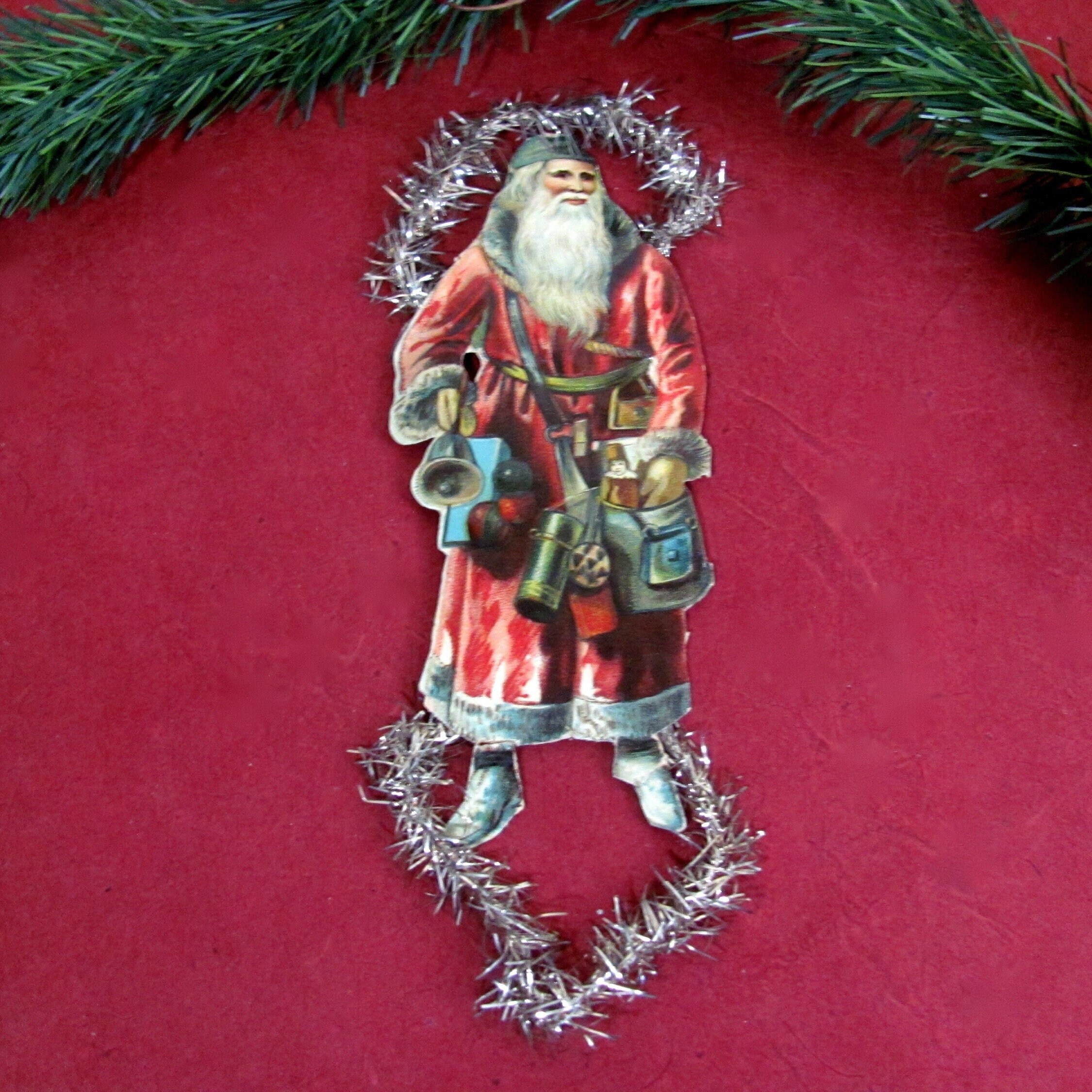 Antique Christmas Ornament Santa Claus Feather Tree