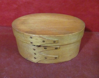 Vintage Shaker 5" Oval Three Fingered Wooden Box Copper Nails Hand Made Construction Storage or Display