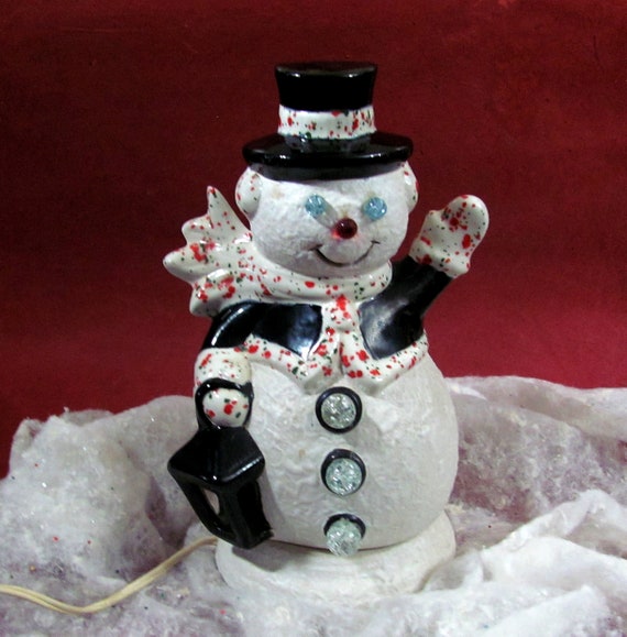 Vintage Snowman Hand Painted Lights up Christmas & Winter Wonderland Decor  