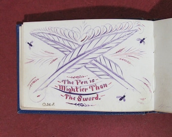 Autogramm Album Minnie Hurd Original Lila Pen & Ink Zeichnung Gefühle von Familie und Freunden East Randolph New York Stammbaum
