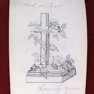 Handtekeningalbum Familie en vrienden Handgeschreven gevoelens Victoriaanse Die-Cuts Originele potloodtekening van Cross Ashby Massachusetts