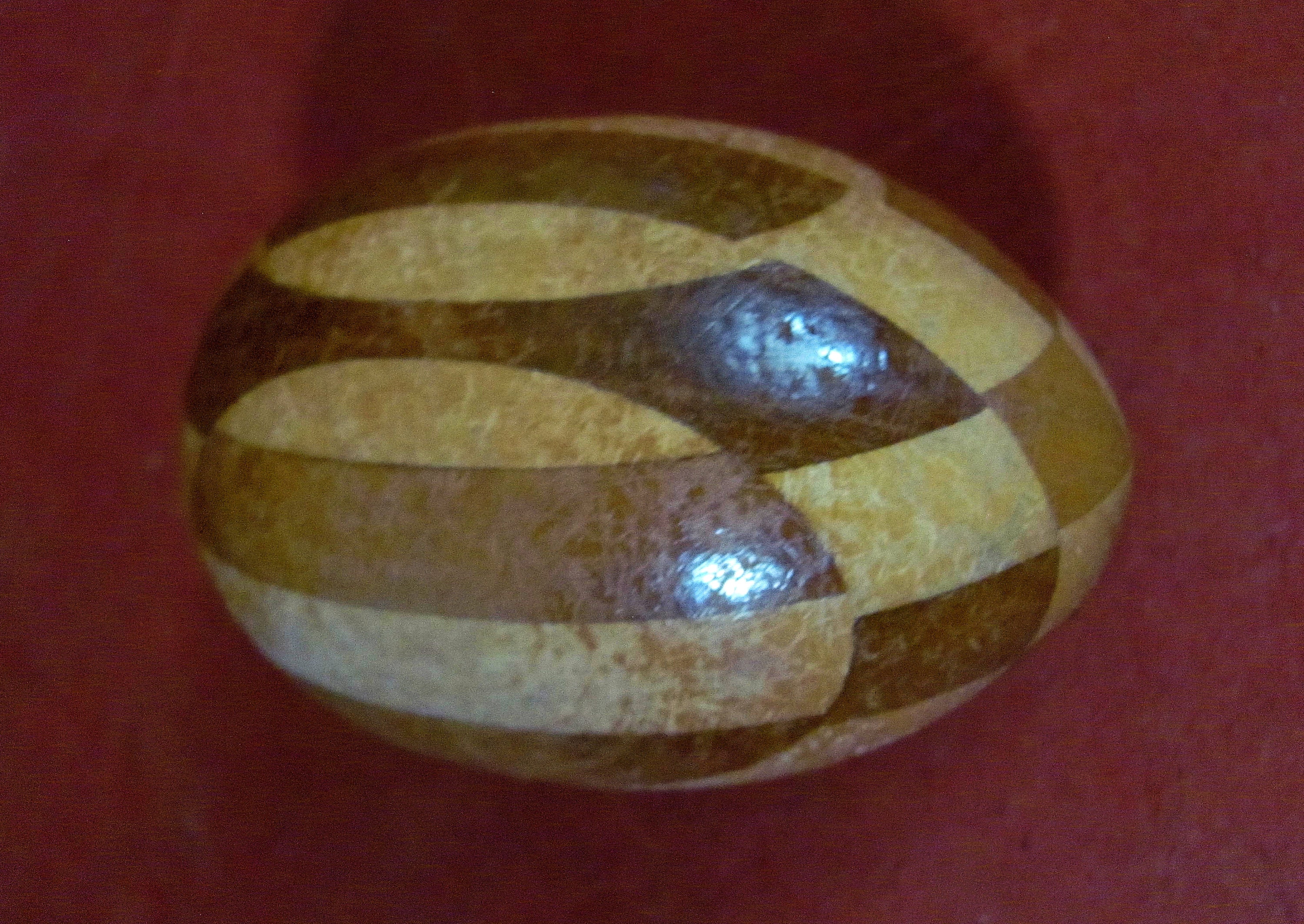 Vintage 2-Tone Wooden Darning Egg w/Inlay Design