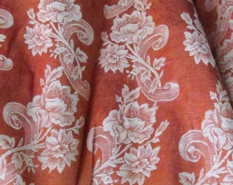 Antique Fabric 5.2 Yards Silk Satin Damask Brocade Floral Design Home Decor 35" x 192" 16 Feet Long
