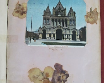 Antikes Autogrammalbum Mary Tilley &#39;Blätter der Zuneigung&#39; Gravuren Zeitungsausschnitte Fotos Gepresste Blumen Antiker Ephemera Stammbaum