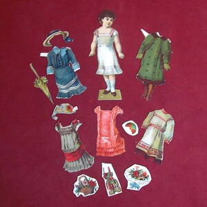 Antique Paper Doll w Outfits & Accessories 13 Pieces Antique Children's Paper Toy