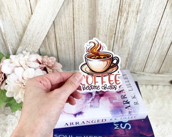 Funny Coffee Before Chaos Vinyl Sticker / Coffee Lover Gift / Sticker for Kindle / Funny Sticker