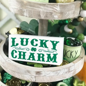 Lucky Charm Mini Wood Tiered Tray Sign l St. Patrick&#39;s Day Decor l Farmhouse Decor l Tiered Tray Decor l Mini Signs l Holiday Decor