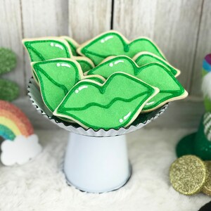 Fake Green Lips St. Patrick&#39;s Day Cookies / Faux St. Patrick&#39;s Cookies / Irish Kisses / Tiered Tray Decor / St. Paddy&#39;s Decor