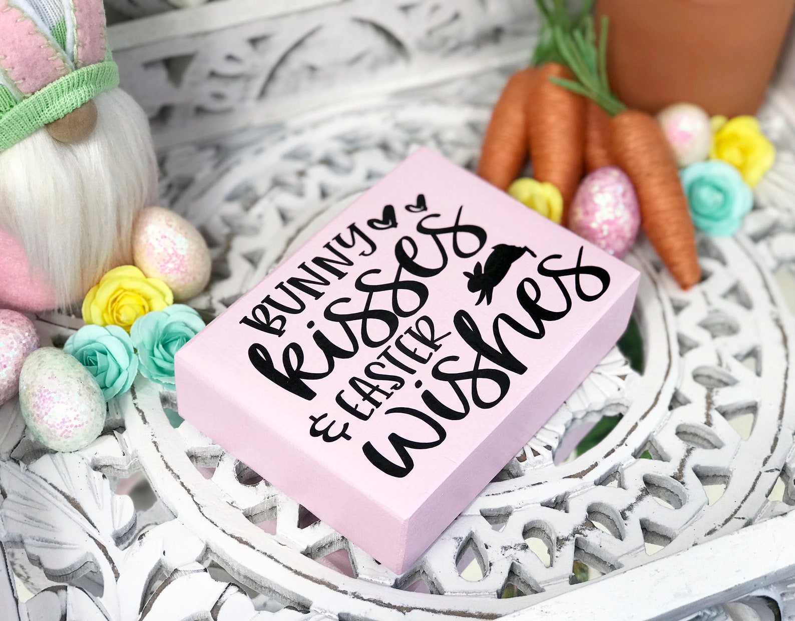 Bunny Kisses and Easter Wishes Small Sign l Easter Decor l | Etsy