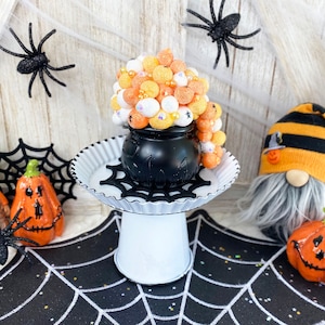 Faux Candy Corn Mini Witch Cauldron / Tiered Tray Decor / Halloween Decor / Farmhouse / Faux Food / Halloween Centerpiece