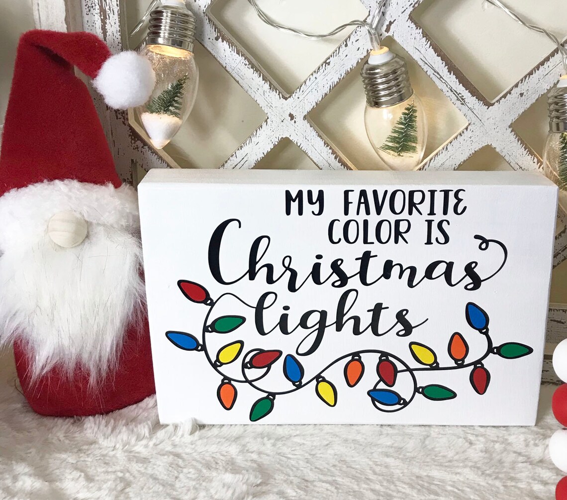 My Favorite Color is Christmas Lights Wood Block Sign / Etsy