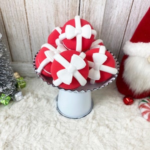 Fake Red Christmas Present Macaroon / Fake Macaroon / Faux Christmas Food / Tiered Tray Decor / Christmas Decor / Farmhouse Decor