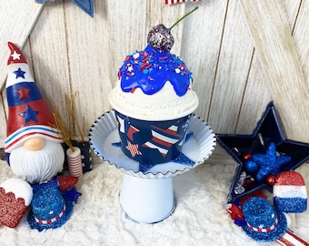Patriotic 4th of July Fake Ice Cream Sundae / Fake 4th of July Decor / Patriotic Decor / Tiered Tray Decor / Faux Food and Drinks
