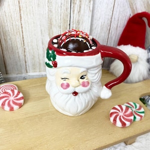 Faux Winking Santa Hot Cocoa with Hot Cocoa Bomb / Fake Hot Chocolate / Hot Cocoa Bar / Tiered Tray Decor / Christmas Decor