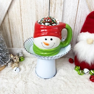 Faux Snowman Hot Cocoa with Hot Cocoa Bomb / Fake Hot Chocolate / Hot Cocoa Bar / Tiered Tray Decor / Christmas Decor