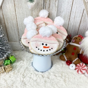 Fake Snowman Cookies / Faux Christmas Food / Pink Christmas / Tiered Tray Decor / Christmas Decor / Farmhouse / Realistic Food