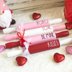 Mini Rolling Pin I Valentine&#39;s Day Decor I Rae Dunn Inspired Mini Rolling Pin I Tiered Tray Decor I Be Mine I Love I Kisses I XOXO