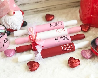 Mini Rolling Pin I Valentine's Day Decor I Rae Dunn Inspired Mini Rolling Pin I Tiered Tray Decor I Be Mine I Love I Kisses I XOXO