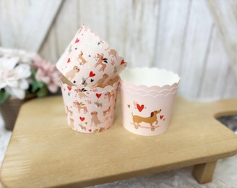 Dog Valentine's Baking Cups, Tiered Tray Decor (Set of 6)