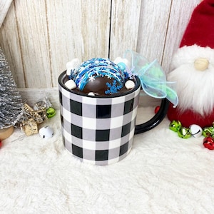 Faux Hot Cocoa with Winter Hot Cocoa Bomb / Fake Hot Chocolate / Hot Cocoa Bar / Tiered Tray Decor / Christmas Decor