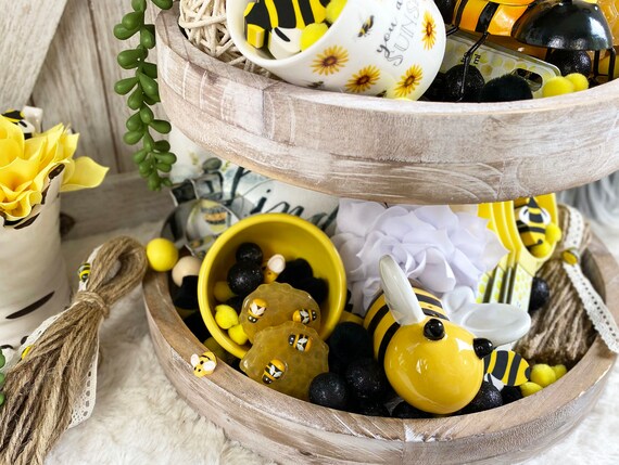 Honey Bee Decor for Kitchen Honey Comb Decor Bee Hive Fabric Honey Jar Bee  Decor for Home Summer Tiered Tray Yellow Decor Bee Tiered Tray 