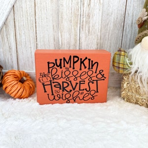 Pumpkin Kisses & Harvest Wishes Tiered Tray Wood Sign / Fall Thanksgiving Decor / Tier Tray Decor / Farmhouse Decor