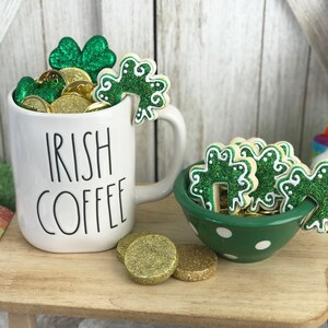 Fake Mini Shamrock Mug Hugger Cookies / Faux St. Patrick&#39;s Cookies / St. Patrick&#39;s Day / Tiered Tray Decor / St. Paddy&#39;s Decor