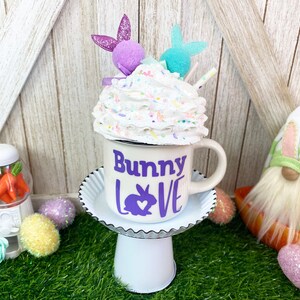 Bunny Love Mugs with Faux Whip Cream / Fake Easter Spring Drink / Tiered Tray Decor / Faux Food and Drinks
