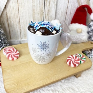 Faux Hot Cocoa with Snowflake Hot Cocoa Bomb / Fake Hot Chocolate / Hot Cocoa Bar / Tiered Tray Decor / Christmas Decor