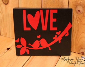 Love birds small hanging wood sign