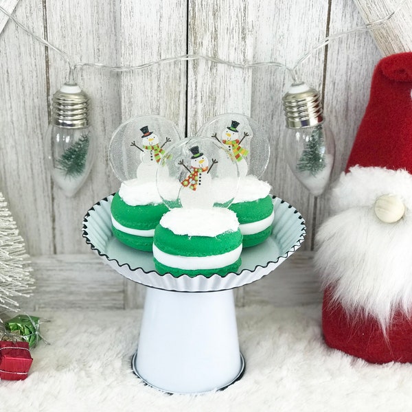 Fake Snowman Snow Globe Macaroon / Fake Macaroon / Faux Christmas Food / Tiered Tray Decor / Christmas Decor / Farmhouse Decor