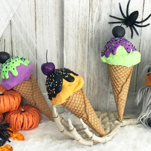 Fake Halloween Ice Cream in Waffle Cone I Halloween Decor I Faux Food I Farmhouse Decor I Photography Prop
