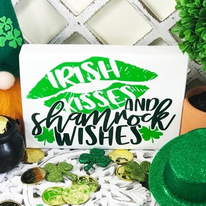 Irish Kisses & Shamrock Wishes St. Patrick&#39;s Day Wood Sign l St. Patrick&#39;s Day Decor l Farmhouse Decor l Holiday Decor