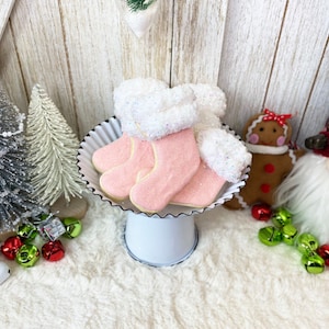 Fake Pink Christmas Stocking Cookies / Faux Christmas Food / Tiered Tray Decor / Christmas Decor / Farmhouse / Realistic Food