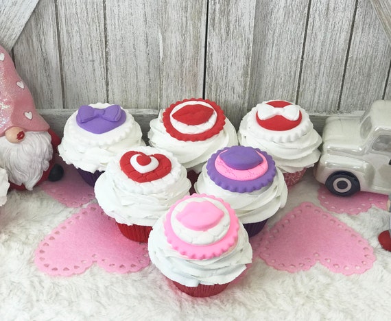 Fake Valentine's Day Cupcakes / Faux Cupcakes / Faux Valentine's Day Food /  Tiered Tray Decor / Valentine's Decor 