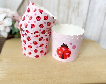 Ladybug Valentine's Baking Cups, Tiered Tray Decor (Set of 6)
