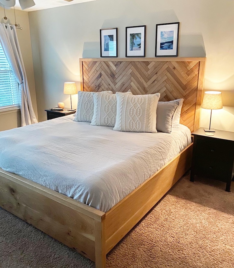 White Oak Herringbone Bed Frame Etsy